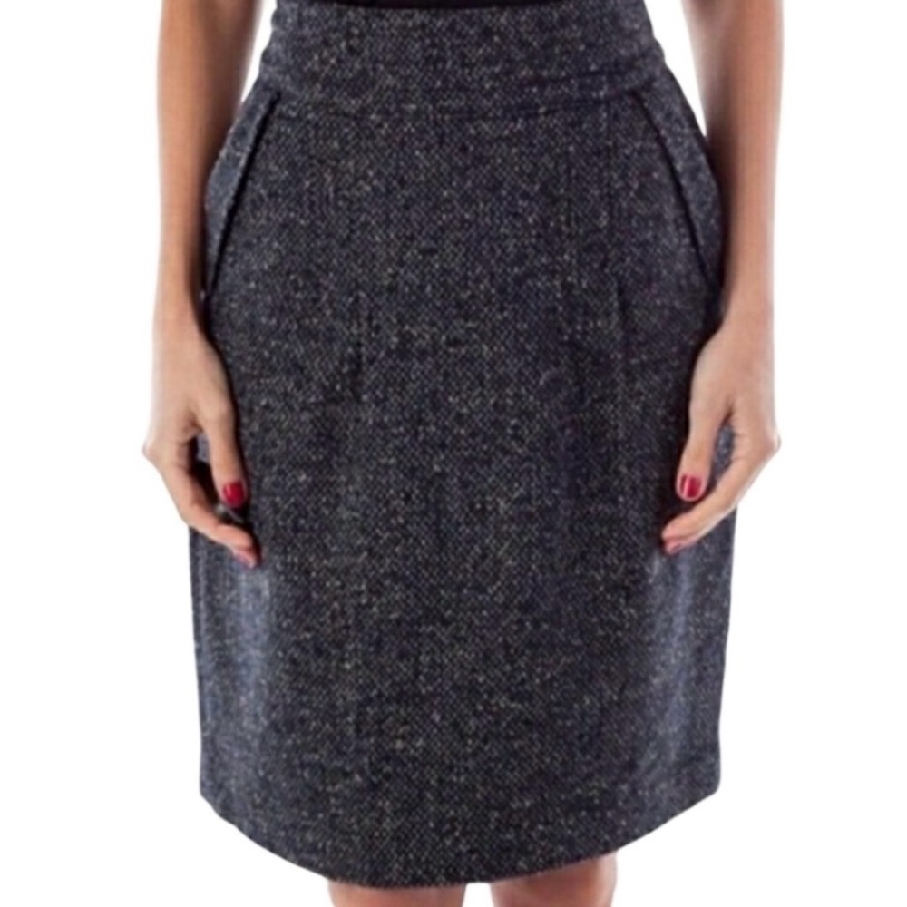 CAbi Women’s Classic Wool Blend Blue Tweed Pencil Skirt 8